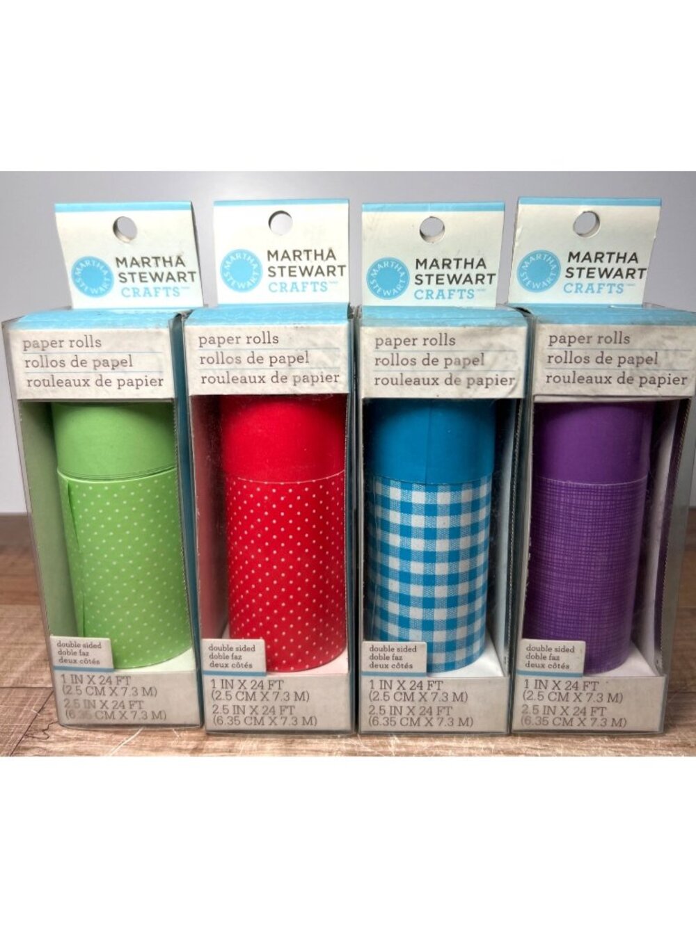 4 Pkg Martha Stewart Crafts Double-Sided Decorative Paper Rolls 1 In & 2.5 In X